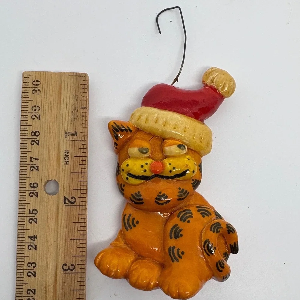 Vintage 1982 Garfield Cat Christmas Ornament Santa Hat Signed Jean 82‎ Retro 3